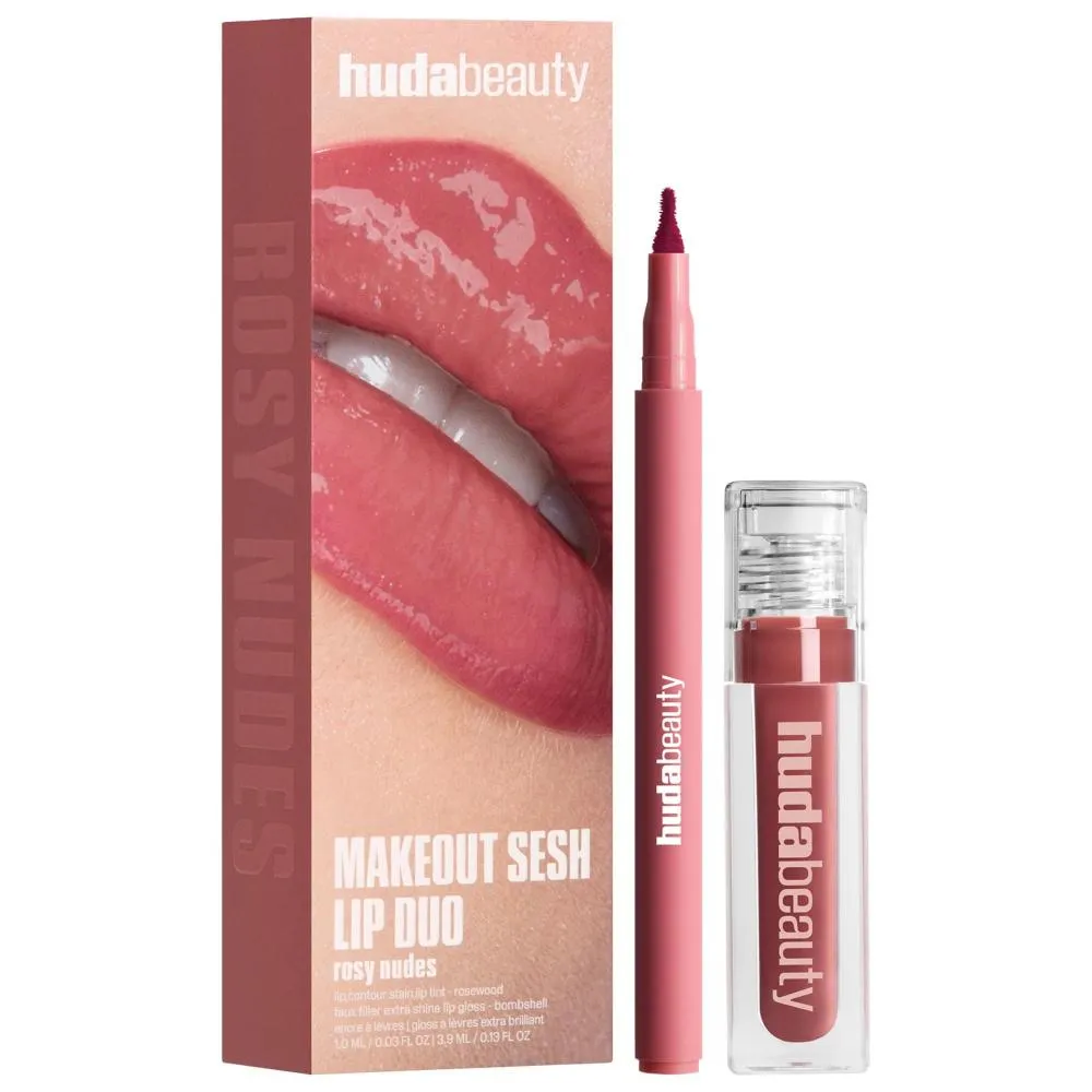 Huda Beauty Makeout Sesh Lip Duo - Rosy Nudes