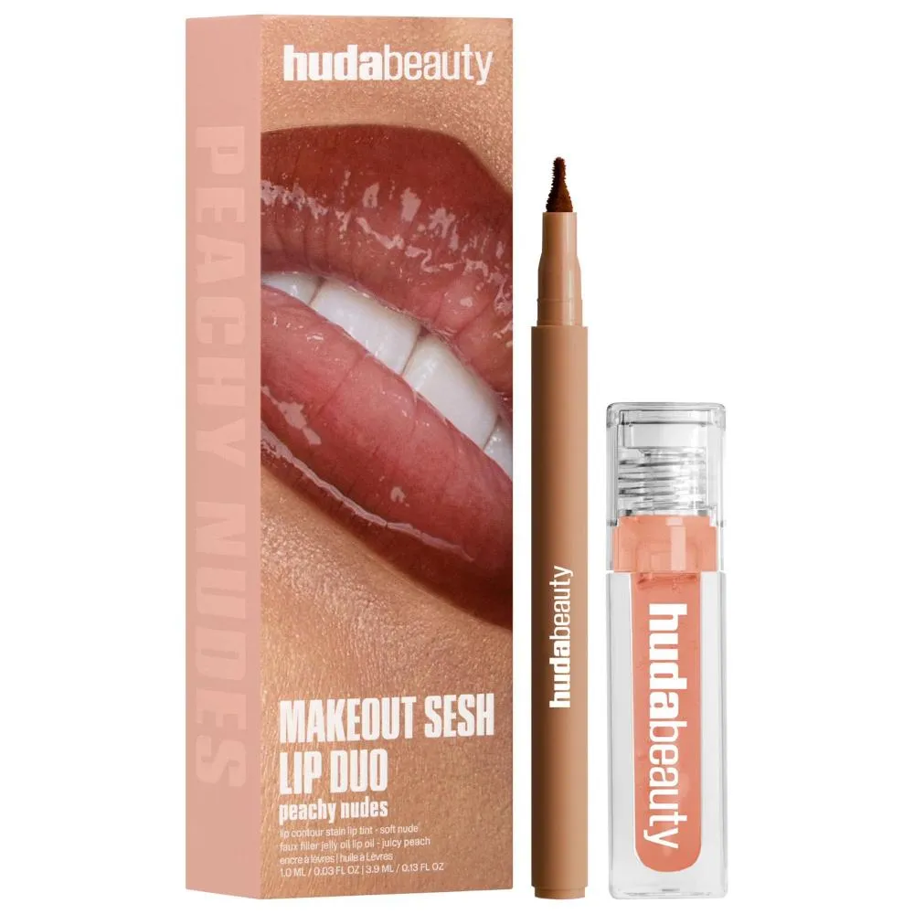 Huda Beauty Makeout Sesh Lip Duo - Peachy Nudes